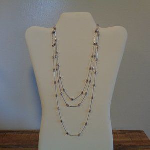 Sterling Silver 60" Diamond-cut Station Necklace Italy NIB